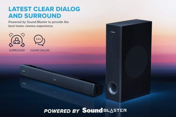 Creative Stage V2 Soundbar mit 2.1 Surround und kraftvollem Bass für Heimkinofans