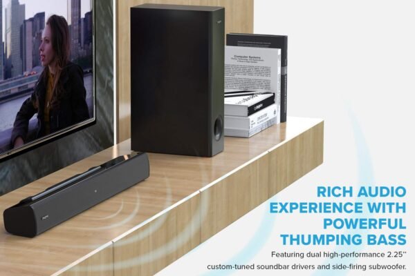 Creative Stage V2 Soundbar mit 2.1 Surround und kraftvollem Bass für Heimkinofans