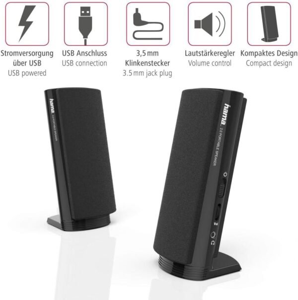 Hama e 80 PC Lautsprecher mit USB und Klinkenanschluss für vielseitigen Musikgenuss