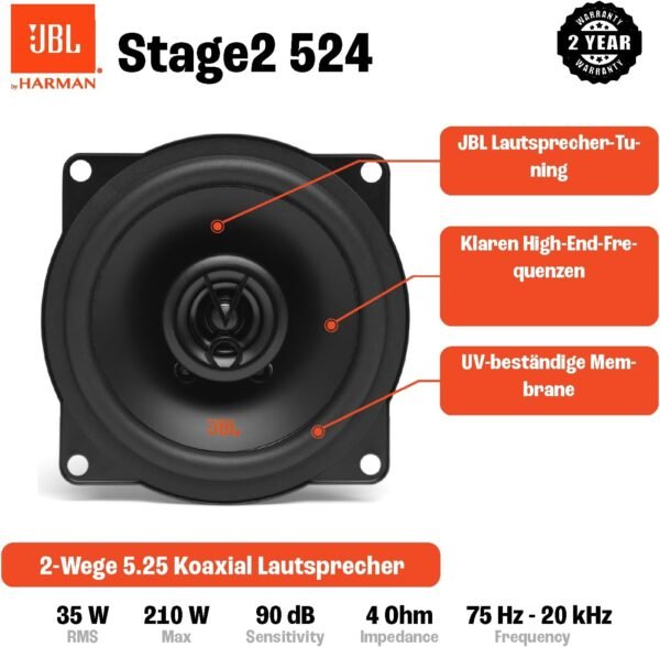 JBL Stage2 524 Auto Lautsprecher Set 210 Watt kraftvoller Klang für dein Fahrzeug