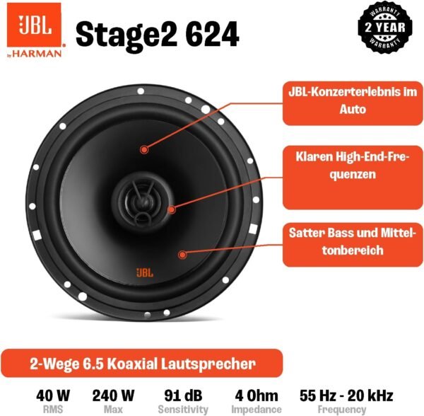 JBL Stage2 624 Auto Lautsprecher Set 240 Watt kraftvoller Sound fürs Fahrzeug