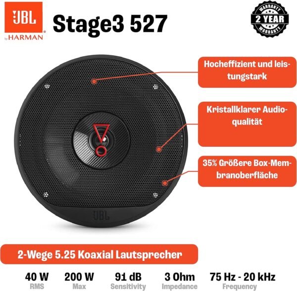 JBL Stage3 527 Auto Lautsprecher 200 Watt kraftvoller Klang für jedes Fahrzeug