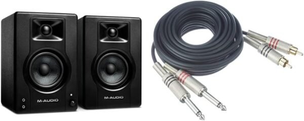 M-Audio BX3 3.5 Inch Studio Monitors High-Definition Monitor Speaker Boxes for Recording and Multimedia, 120 W & Adam Hall Cables K3TPC0300 Audio Cable 2 x RCA Male to 2 x 6.3...