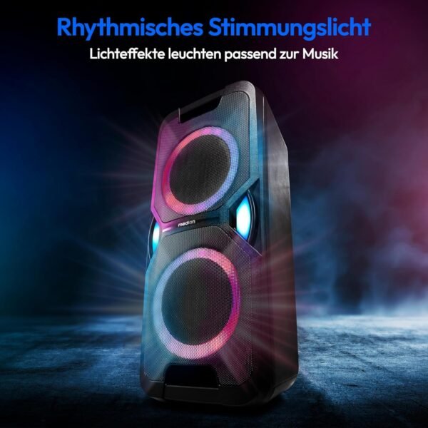 MEDION P61468 Partylautsprecher mit Bluetooth Mikrofon Karaoke und kraftvollem Sound