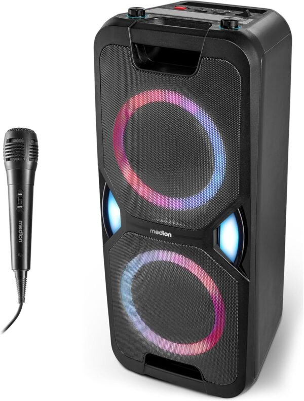 MEDION P61468 Partylautsprecher mit Bluetooth Mikrofon Karaoke und kraftvollem Sound