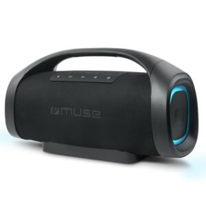 MUSE 300 Watt Black Portable Bluetooth Speaker, Splash-Proof with Colour-Changing LED Lights, Wireless and Stereo Pairing, Ideal for Outdoors, Waterproof (IPX6)