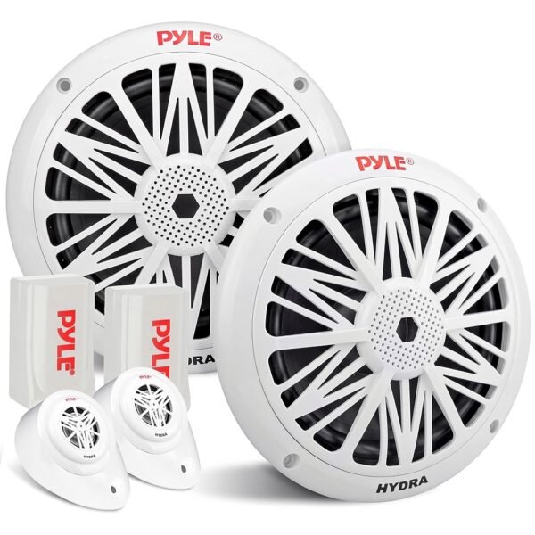 Pyle 2-Way Speaker Boxes, Surface Speakers, Outdoor Speaker, 200 Watt, Waterproof as Boat & Pool, Marine Speaker with Magnetic Structure, White