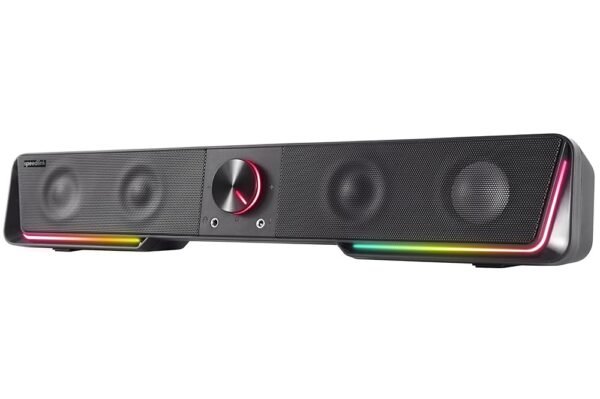 Speedlink Gravity RGB Stereo Soundbar - PC Speaker with Bluetooth Connection for Smartphone/Tablet and 3.5 mm Jack, RGB Lighting, Headphone and Mic Connection, Black